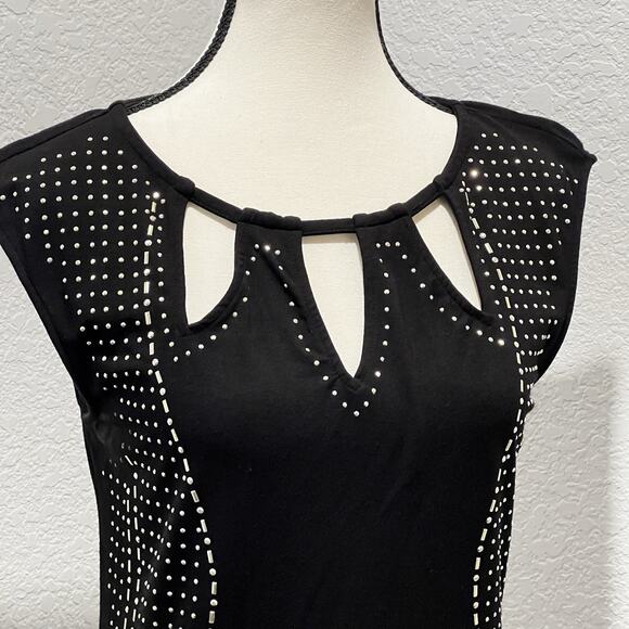 Cache Embellished Keyhole Neckline Studded Body Hugging Lines Stretch Top Size S - Picture 2 of 8